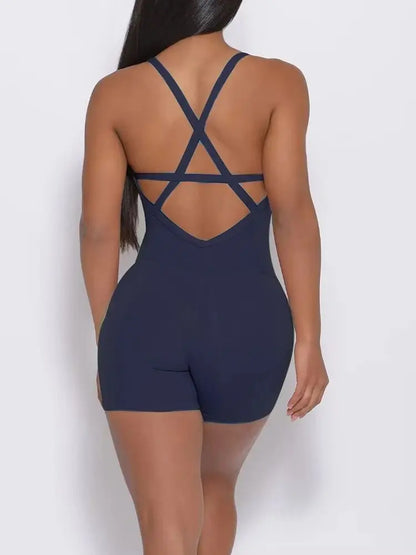 Women Jumpsuit Fitness Crisscross Backless Bodysuits Female  Gym Athletic Active Sport One Piece Sportswear