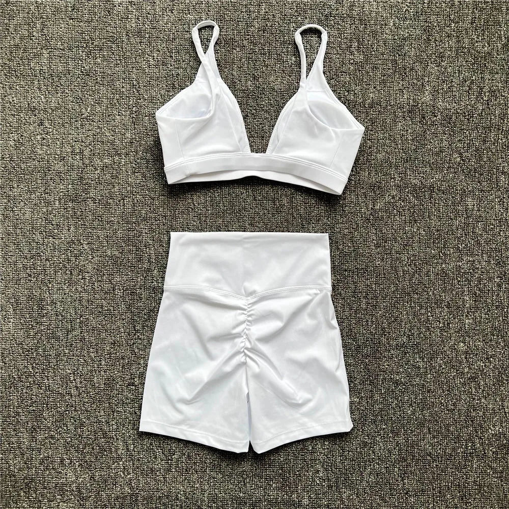 1/2PCS Contour Crop Sport Bra Women Yoga Sets Workout Gym Scrunch High Waist Fitness Push Up Shorts Running Avtive Suits XP187