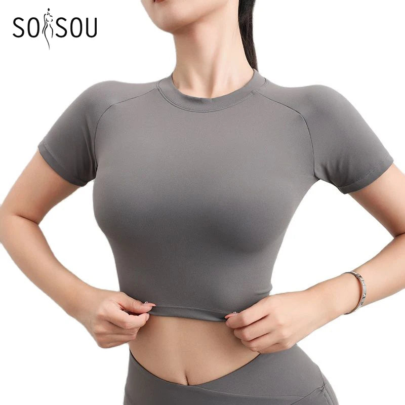 2-Piece Pack Nylon Top Women T-shirt Gym Yoga Shirts Fitness Tight Elastic Breathable Sports Top Womens Clothing 5 Colors