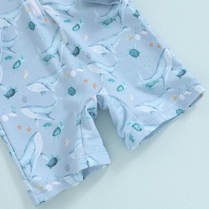 Baby Boy Swimwear Cute Summer Kid Bikini Set Whale Print Long Sleeve Rash Guard Swimsuit Sun Hat Toddler Bathing Suit