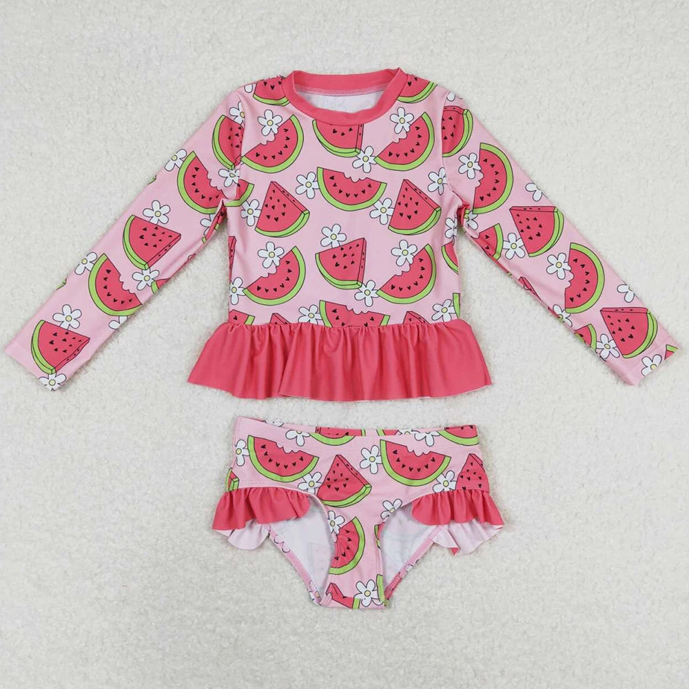 Colourful Designs Baby Girls Swimsuits Long Sleeve One Pieces Swimsuit Summer Fashion Kids Clothes Swimwear Boutique Girls Swim Clothes