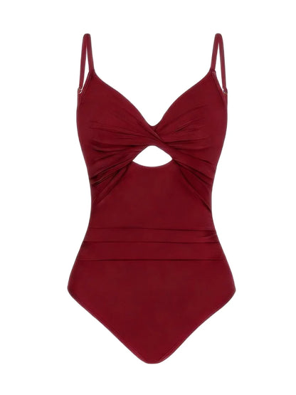 Solid Strappy Swimwear Women One Piece Twist Hollow Ruched Swimsuit Female Bathers Bathing Swimming Suit Padded Beachwear