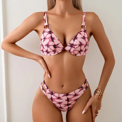 Printed Bikini Set Separated Women Swimwear Underwire Padded Swimsuit Beachwear