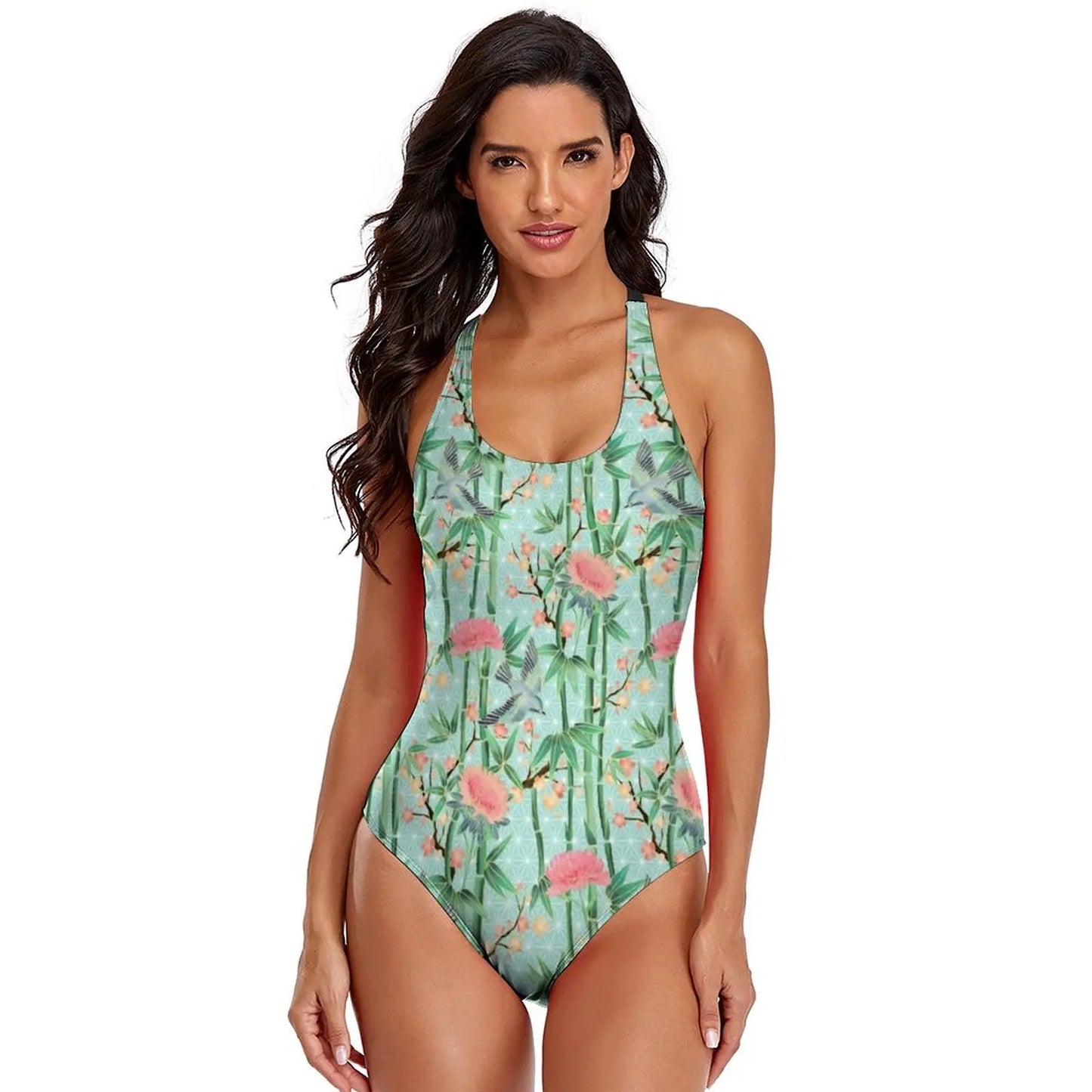 Tropical flamingo print Swimsuit Printed Rave Swimwear 1 Piece Bathing Suit