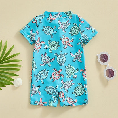 FOCUSNORM 2 Colors Summer Baby Boys Beachwear 0-3Y Short Sleeve Turtle Dolphin Print Swimsuit Jumpsuit Summer Swimwear