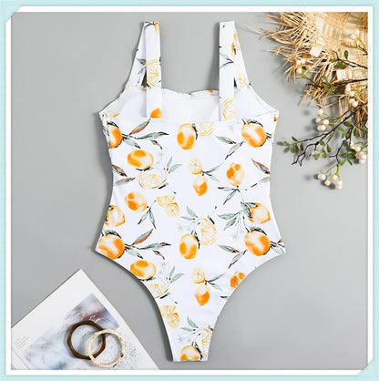 Pleated Front Swimsuit One Piece Printed Swimwear Women Bodysuit Lady Bathers Bathing Swimming Swim Beachwear Summer