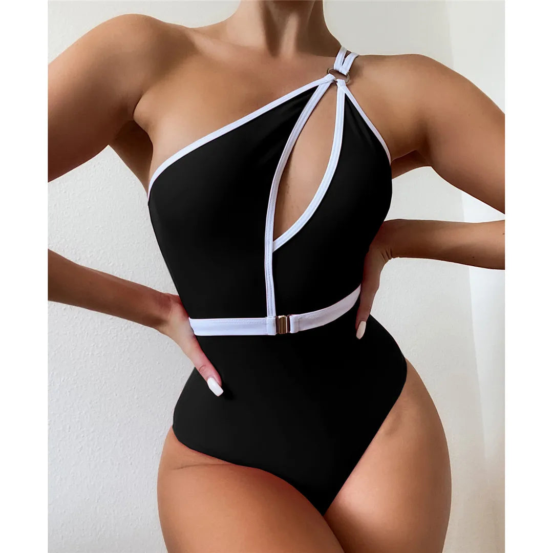 Splicing Asymmetric Backless Monokini Women Swimwear One Piece Swimsuit Female One Shoulder Bather Bathing Suit Swim
