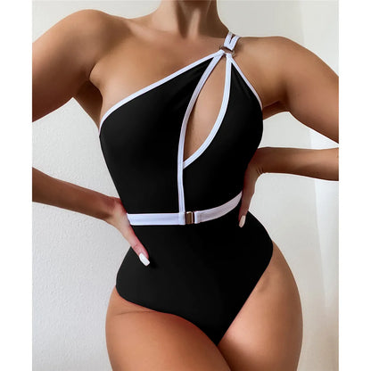 Splicing Asymmetric Backless Monokini Women Swimwear One Piece Swimsuit Female One Shoulder Bather Bathing Suit Swim