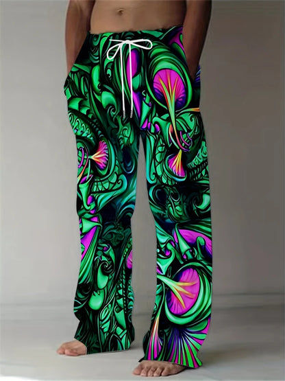 Fashion Men's Casual Pants Vintage Ethnic Print Men's Casual Pants Beach Travel Wide Leg Pants Street Oversized Men's Trousers