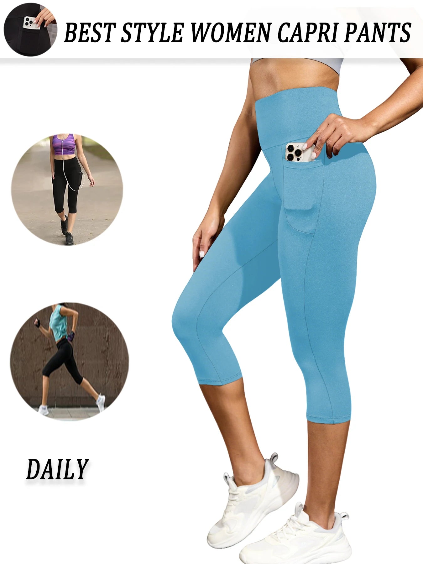 High Waisted capri pants For Women With Pockets Tummy Control No See Through Workout Running Yoga Athletic Push Up Gym Leggings