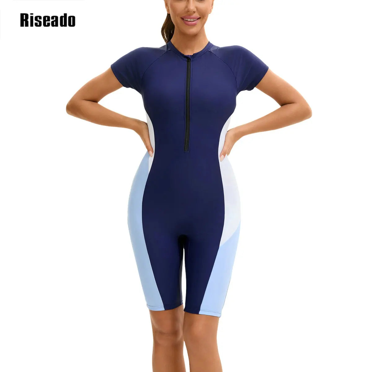 Rash Guard Women's UPF 50+ UV Protection Short Sleeve One-Piece Swimsuit Zip Sun Protection Swimwear Surfing