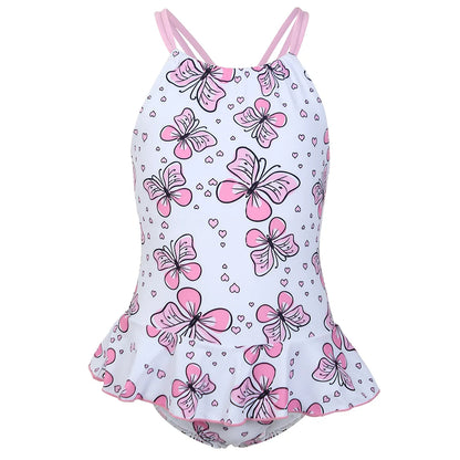 Floral Print Girls One Piece Swimsuit Ruffle Skirt 7-12 Years Summer Kids Swimwear Children High Neck Bathing Suits Beach