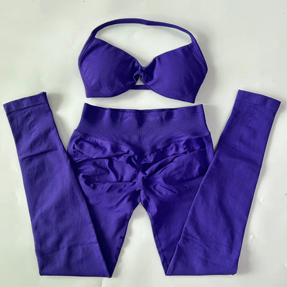 2 Pieces Set For Woman Strappy Yoga Bra Sports Top Workout Leggings Set Seamless Gym Set Fitness Clothes Outfit Activewear
