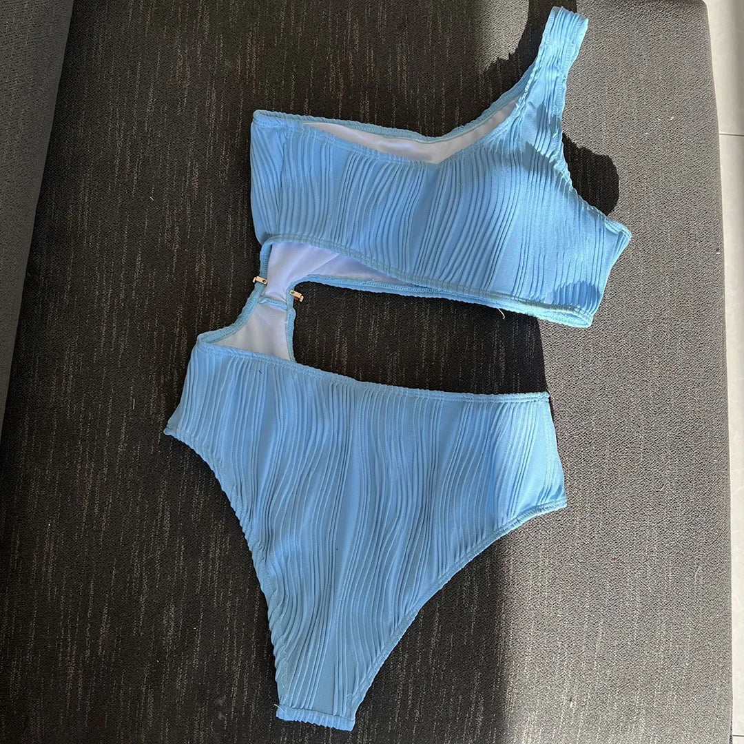 Asymmetric Cut Out Wrinkled One Piece Swimsuit Women Swimwear Female One Shoulder Padded Bather Bathing Suit Swim Lady