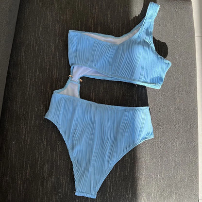 Asymmetric Cut Out Wrinkled One Piece Swimsuit Women Swimwear Female One Shoulder Padded Bather Bathing Suit Swim Lady