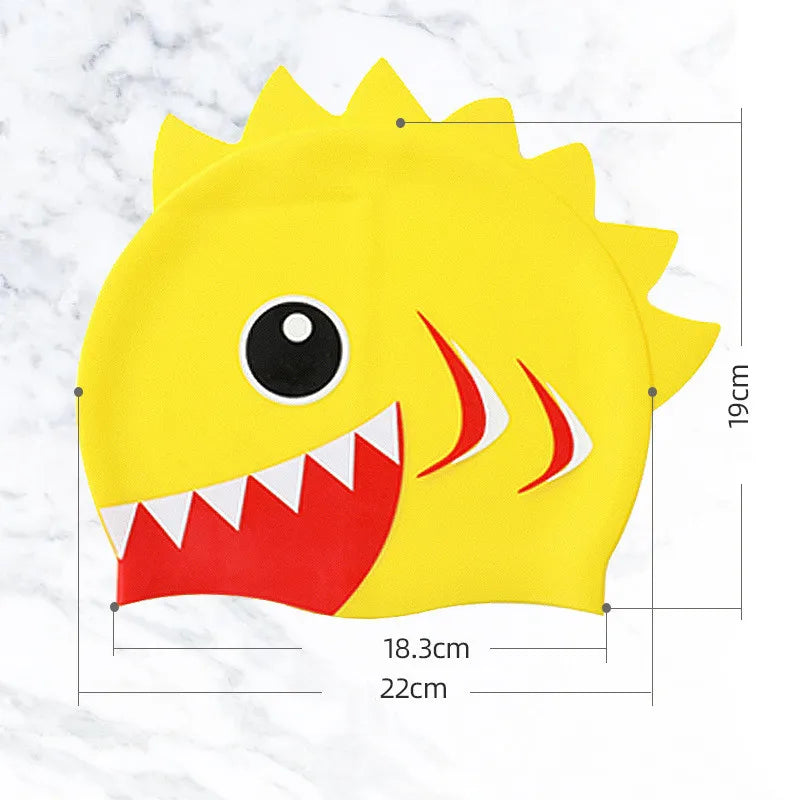 Cute Cartoon Dinosaur Kids Swimming Caps Boys Girls Swimming Cap Soft Silicone High Elastic Waterproof Children Swimming Cap