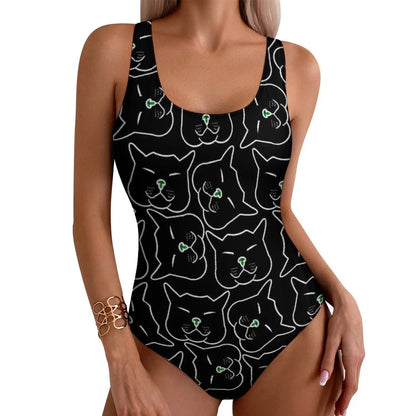 Funny Cat Swimsuit Colorful Cats Pop Art Swimwear One-Piece Fitness Bodysuit Cut Out Bathing Suits Ladies Push Up Beachwear
