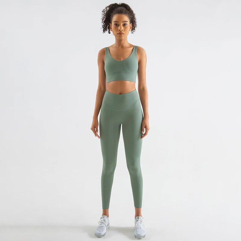 Nylon Tracksuits Women's Yoga Set Sports Suit Gym Fitness Bra Leggings Women Lounge Wear Crop Tops 18 Colors