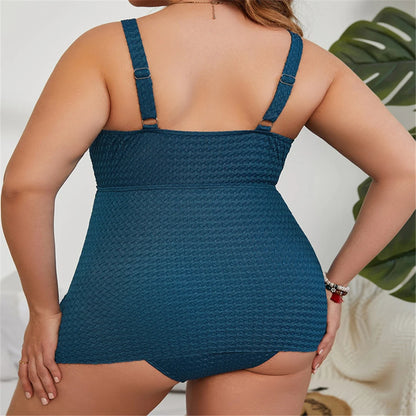 0XL - 4XL Ruffled Tankini Large Size Swimwear Plus Size Women Swimsuit Female Two-pieces Tankini set Bather Bathing Suit Swim Dress