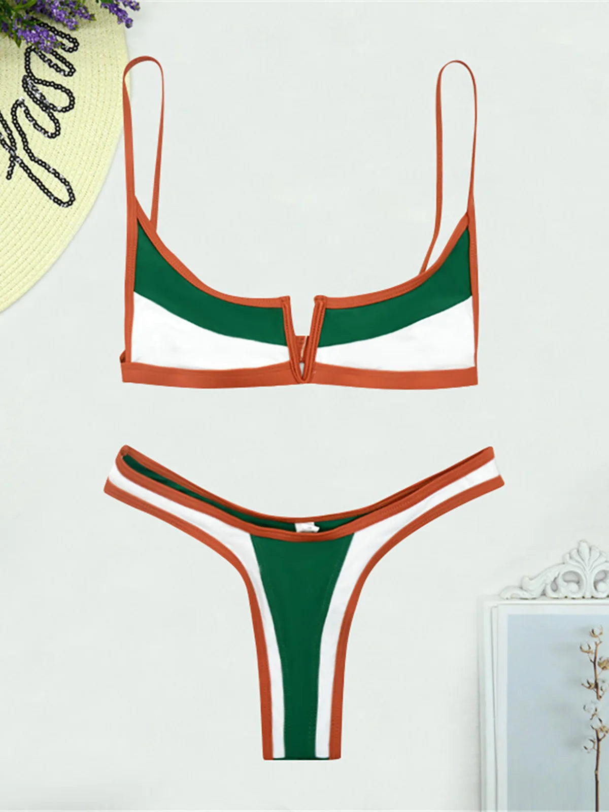 S - XL Splicing V Shaped High Leg Cut Bikini Female Swimsuit Women Swimwear Two-pieces Bikini set Bather Bathing Suit Swim