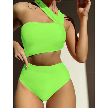 S - XL 13 Colors Asymmetric Cut Out One Piece Swimsuit Women Swimwear Female One Shoulder Padded Bather Bathing Suit Swim