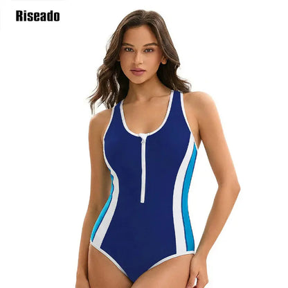 Athletic Swimsuit Women One Piece Bathing Suit Zipper Front Lap Swimwear for Women