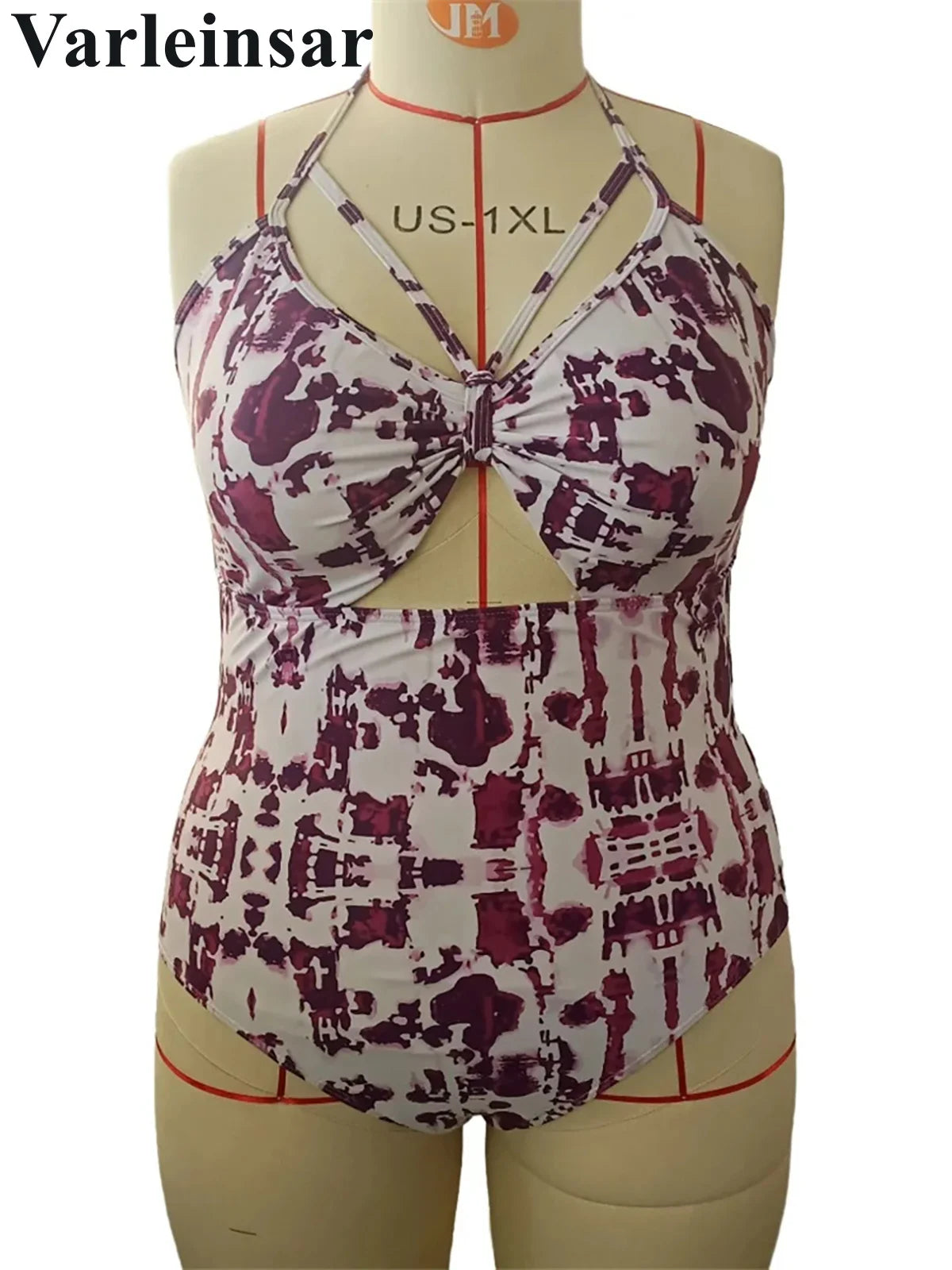 0XL - 4XL Printed Cut Out Halter Large Size Swimwear Plus Size One Piece Swimsuit Female Women Bather Bathing Suit Swim
