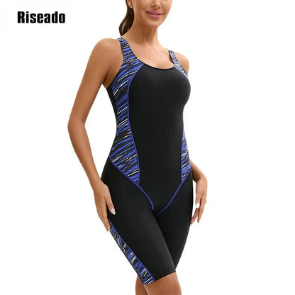Women's Knee Length Boyleg One Piece Swimsuit Athletic Swimming Racerback Modest Sport Bathing Suit