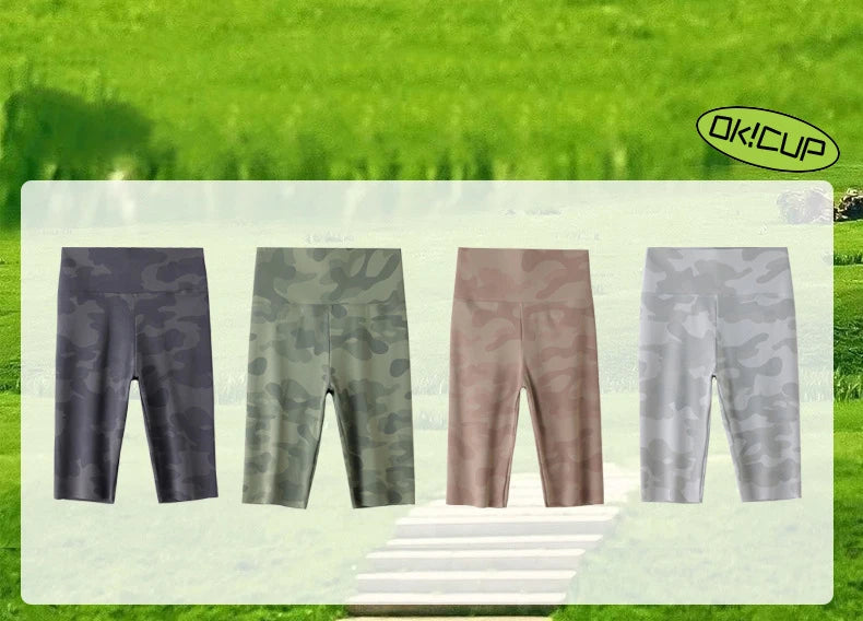 BIVIGAOS Summer Camouflage Green Sharkskin Biker Shorts Knee Length Short Leggings Women Casual Sports Cycling Shorts