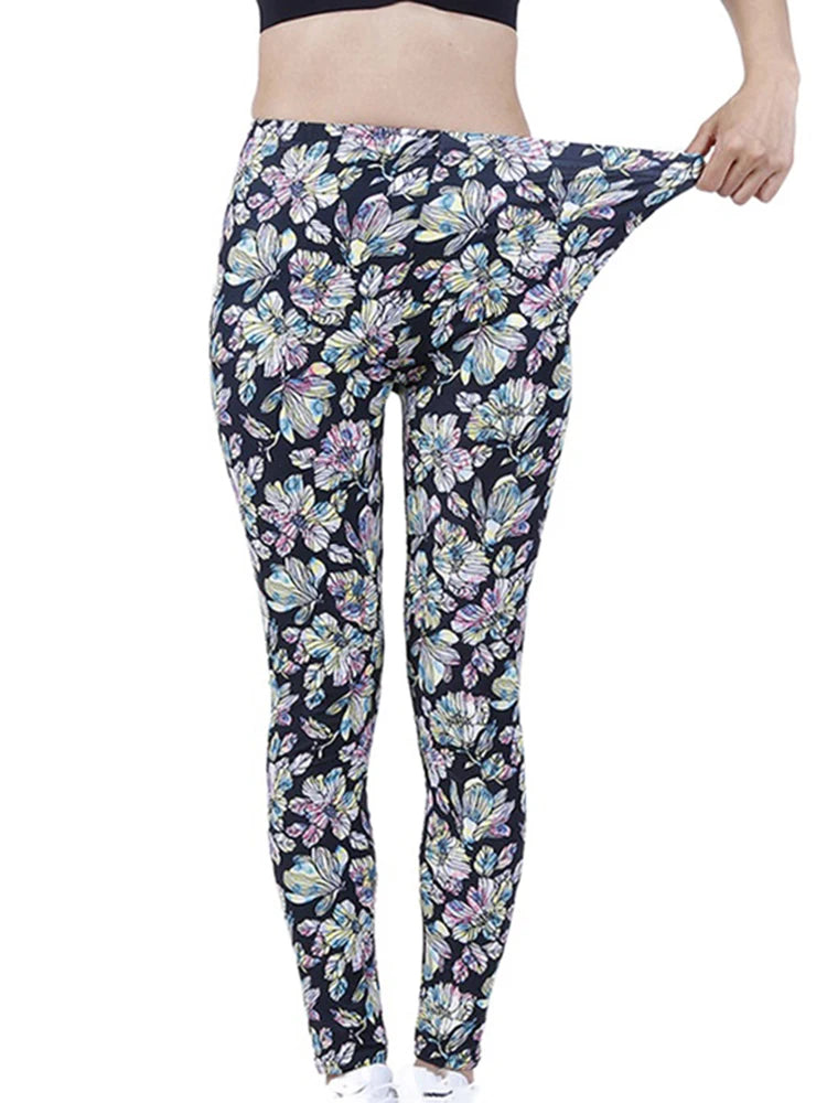 Floral Fashion Women Leggings Beautiful Leaf Floral Printing High Waist Jeggings Stretch Pant