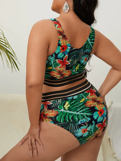 Floral Bikini Large Swimsuit Women Plus Size Swimwear Female High Waist Bathers Bathing Swimming Swim Suit Beachwear
