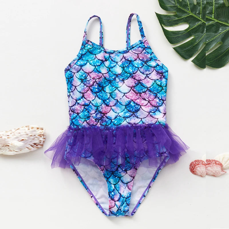 2-8Years Toddler Baby Girls Swimsuit One Piece Girls Swimwear Fishscale Children Swimwear Kids Beach Wear Girls Swimming Outfits