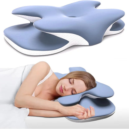 Ergonomic Cervical Pillow Memory Foam Pillow Neck Pain Relief Comes With Ice Silk Pillowcase Adjustable  For Back Side Sleepers