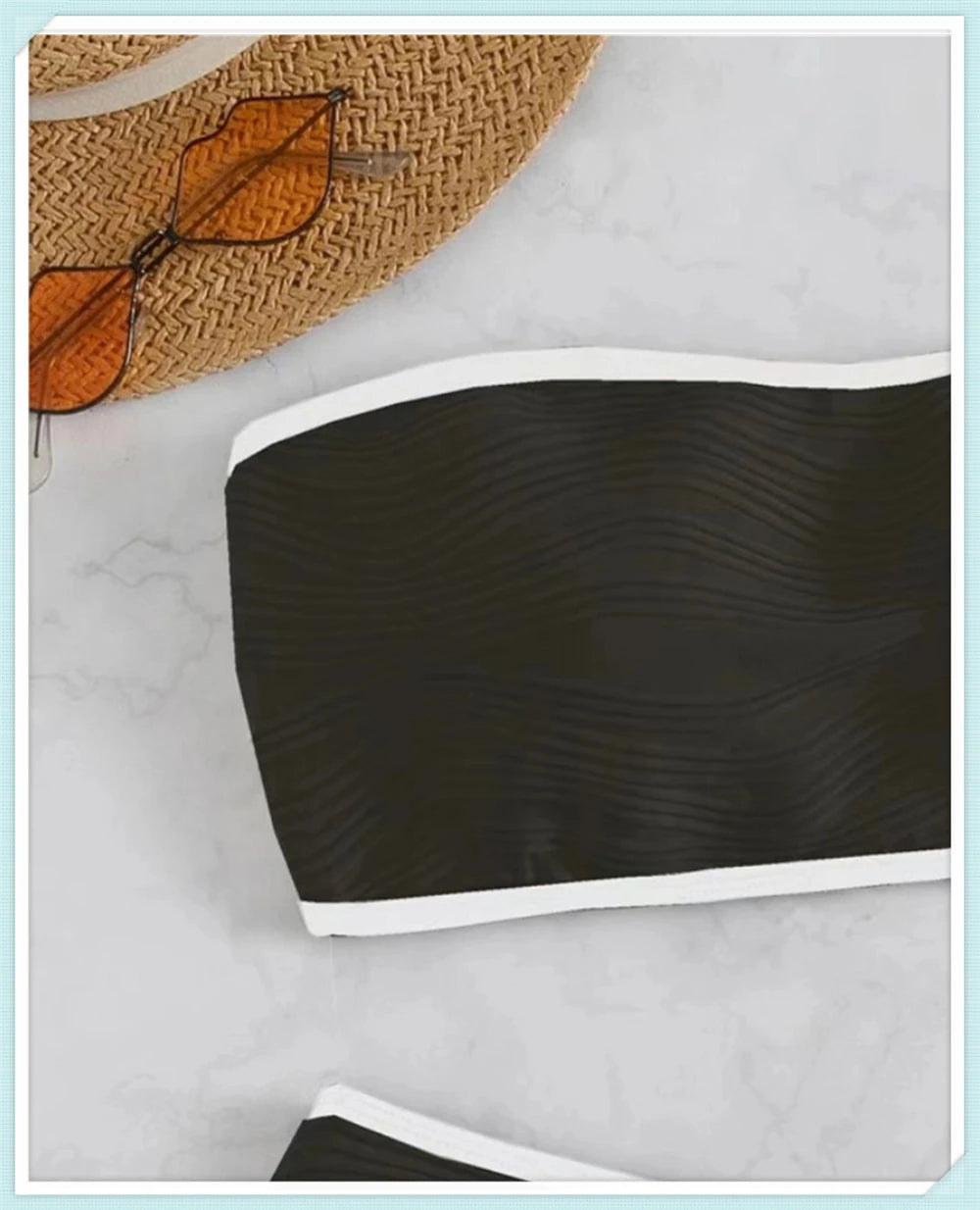 Bandeau High Waist Bikini Women Triangle Swimsuit Stitch Detail Swimwear Padded Bathing Suit Female Solid Beachwear