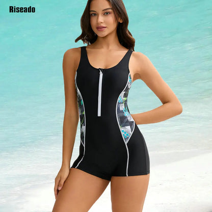 Women's One Piece Printed Boyleg Unitard Swimsuit Modest Swimwear Training Bathers Pool Beach