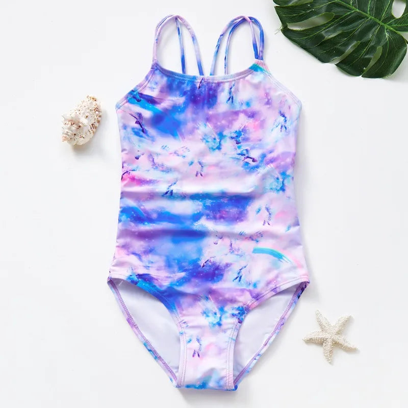7-14T Teen Kids Girls Summer Swimming Suit Sets Floral Print Beach Seaside Clothes Sleeveless Jumpsuit Sunbathing Swimwear