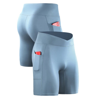 Running Shorts Pants Pockets Men's High Waist Elastic Running Tights Cycling Fitness Yoga Quick Drying External Wear Marathon