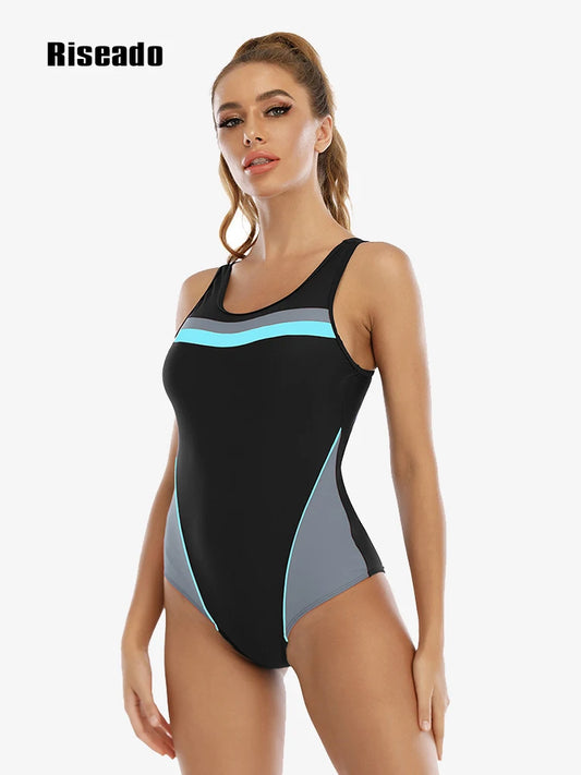 Sports One Piece Swimsuit Patchwork Women's Bodysuit Racer Back Swimwear for Women Competitive Bathing Suit XXL