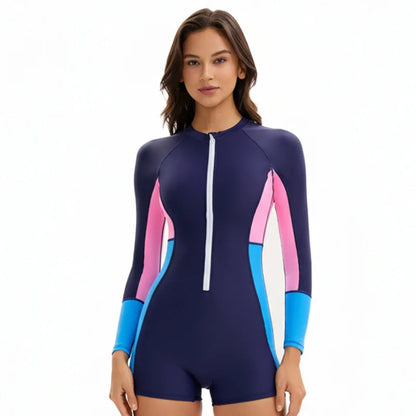 Modest Long Sleeve Swimsuits for Women Bathing Suit Rash Guard Surfing One Piece High Neck Swimwear Modest Beach Wear