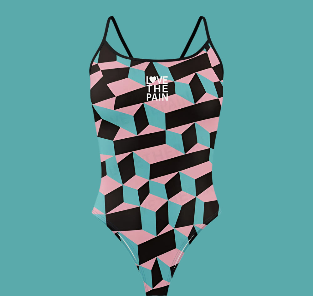 Love The Pain One Piece Swimsuit Thin Straps Versatile V-back Women's Swimwear Sports Triathlon Training Swimsuit