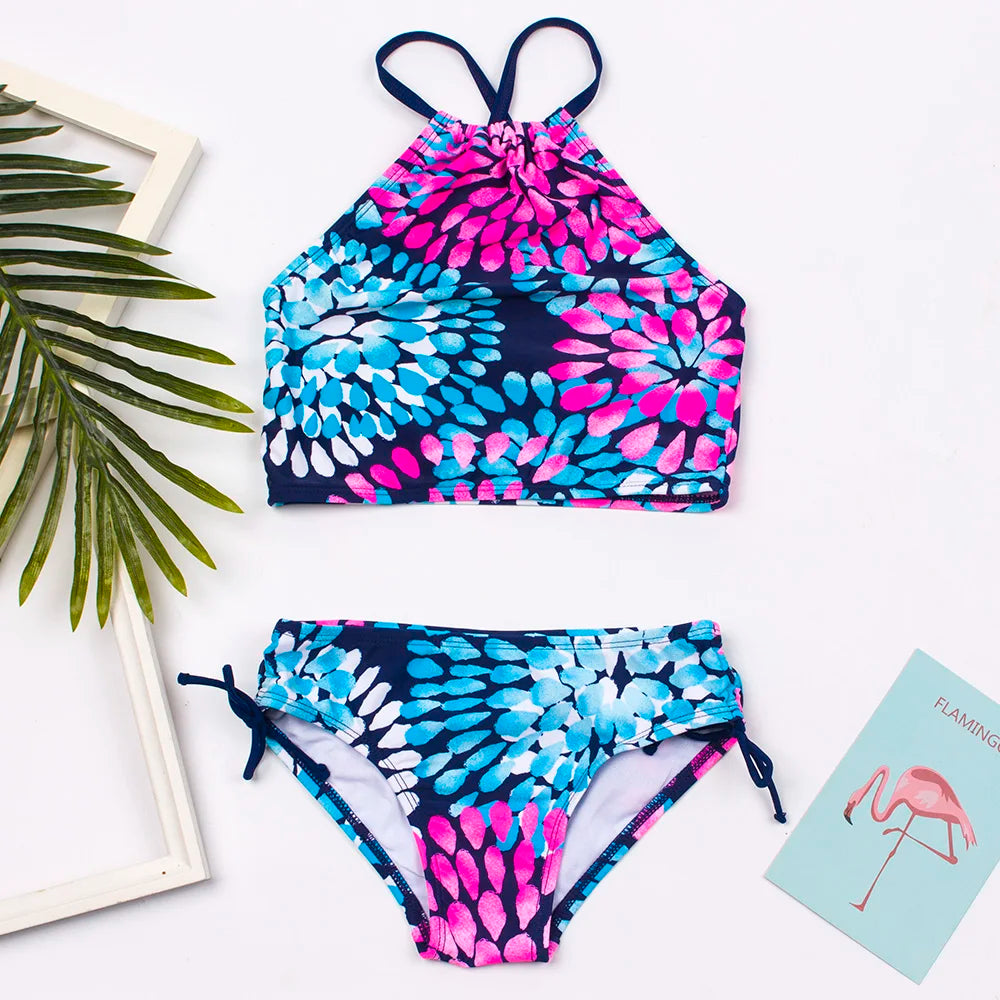 7-14Year Rainbow Print Child Bikini Set 2024 Girls Swimsuit Swimwear For Kids Summer Brazilian Teen Baby Swimming Suit Set 2