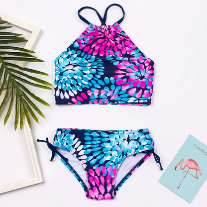 7-14Year Rainbow Print Child Bikini Set 2024 Girls Swimsuit Swimwear For Kids Summer Brazilian Teen Baby Swimming Suit Set 2