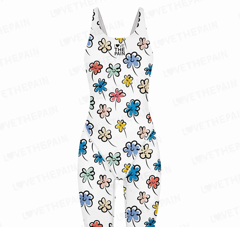 Girls Love The Pain Interesting Print Swimwear Competitive Swimming One Piece Swimsuit Knee Length Bathing Suit Beach Wear