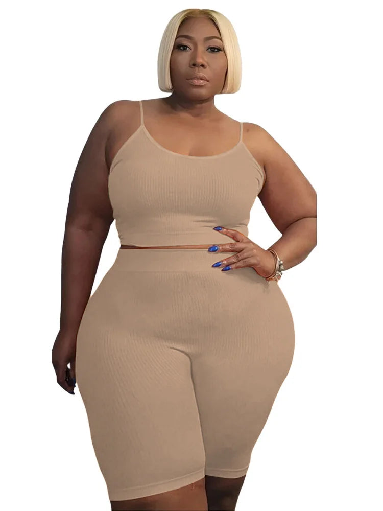 Wmstar Plus Size Shorts Sets Vest Crop Top and Pants Matching Set Casual Cycle Bike Outfits Two Piece Set