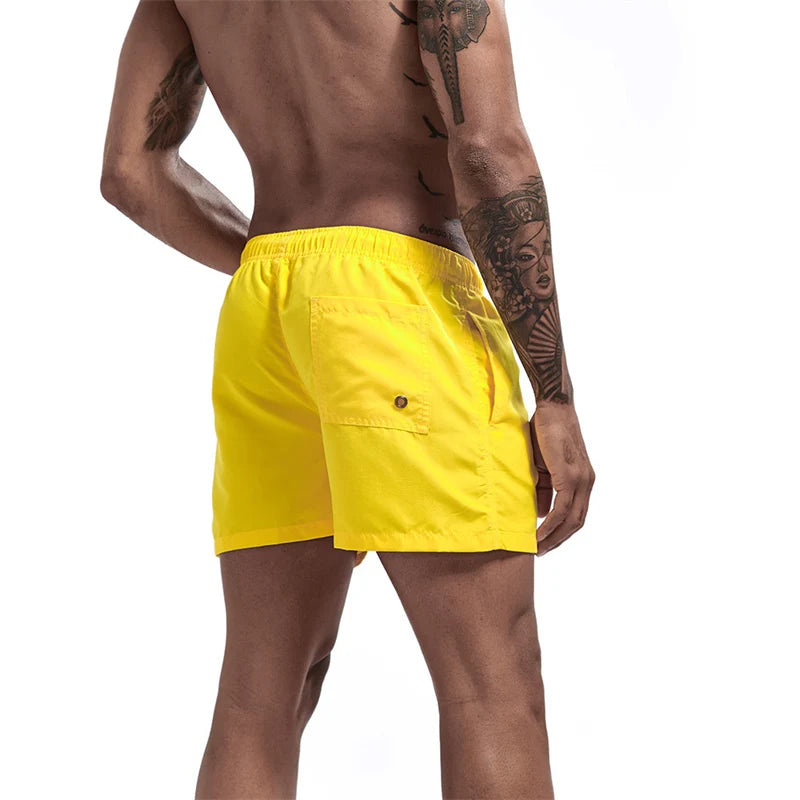 Mens Swim Trunks with Mesh Lining Side Pockets Solid Beach Shorts Quick Dry Lightweight Drawstring Board Shorts Summer Swimwear
