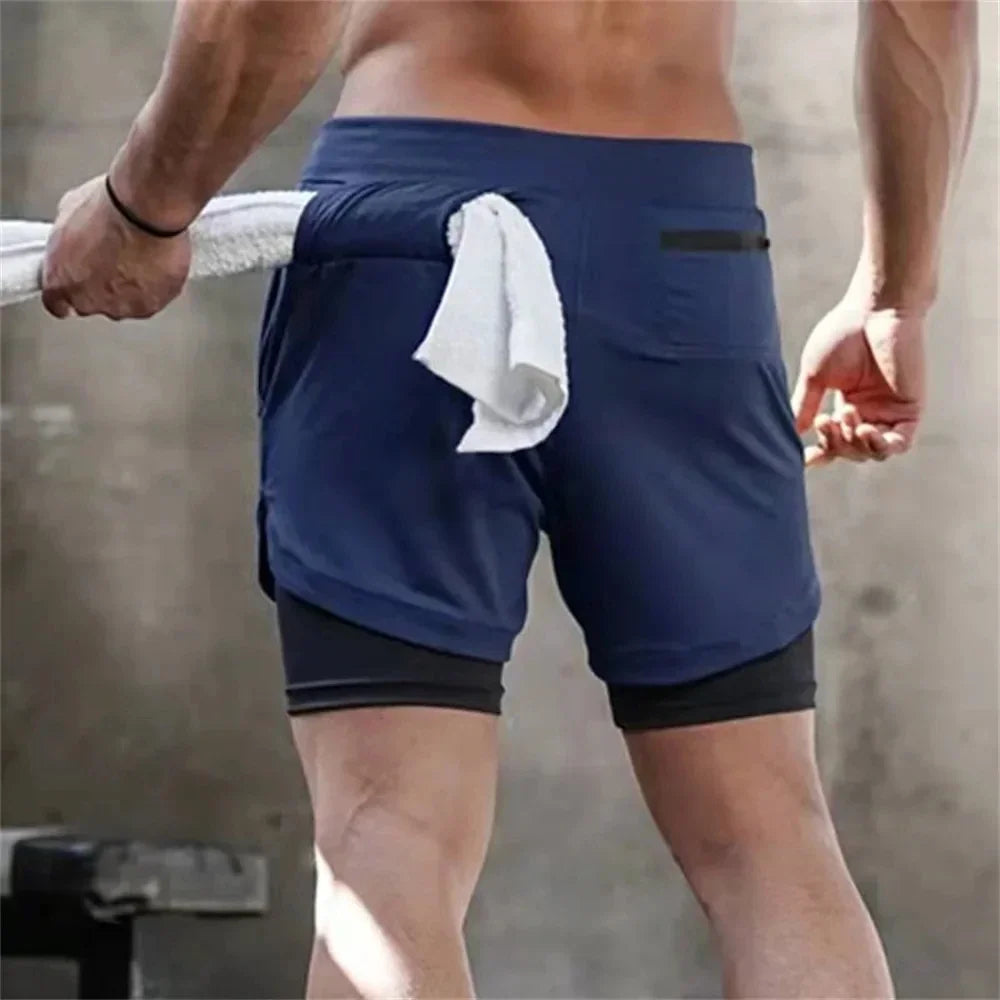 Camouflage running shorts for men's gym sports shorts 2-in-1 quick drying exercise training gym fitness jogging shorts for summer