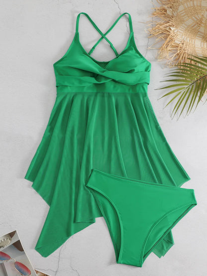 VigoCasey Solid Strapped Swimwear Women Mesh Patchwork Tankini Set Backless Push Up Swimsuit Summer Beach Bathing Suit