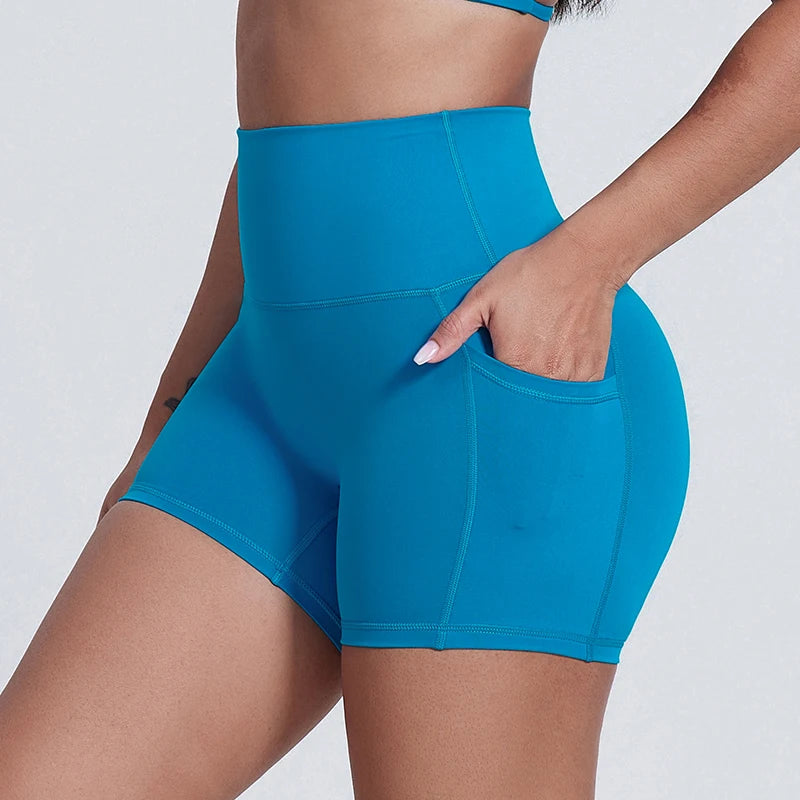Workout Yoga Shorts Women Sport High Waist Fitness Gym Shorts Pocket Slim Tummy Control Athletic Biker Shorts