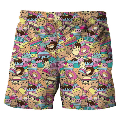 Children's Cartoon Beach Short Pants Summer Boys' Swimming Trunks Casual Funny Emojis Graphic Shorts Kids' Daily Loose Wear