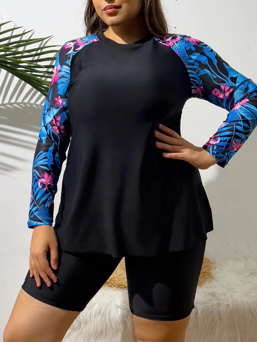 Large Plus Size Long Sleeve Surfing Suit 2 Piece Swimsuit Women Swimwear Female Bathers Bathing Swimming Suit Beachwear